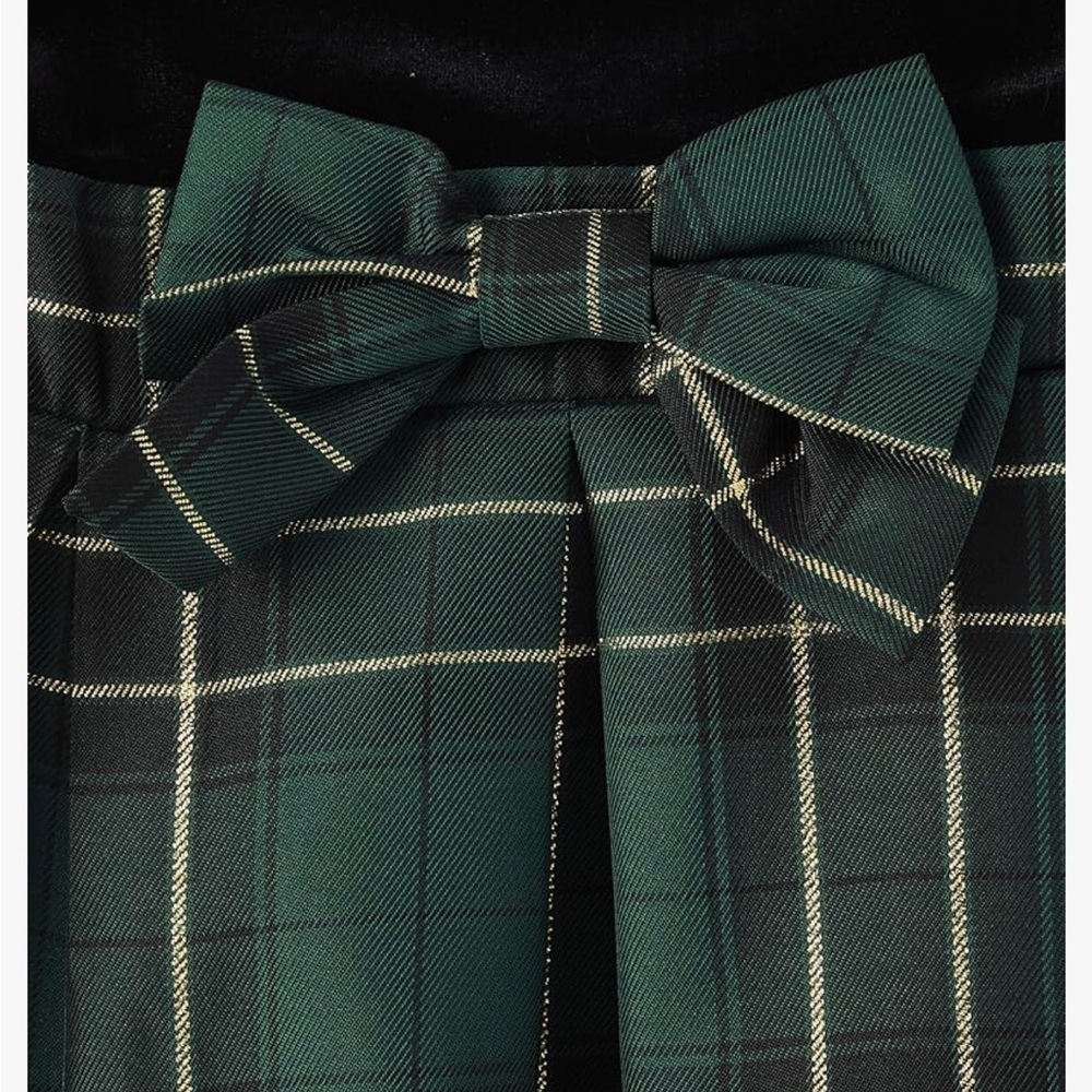 The Children’s Place Girls Holiday Dress 5T Black Velvet Green Plaid Sleeveless - Picture 3 of 8